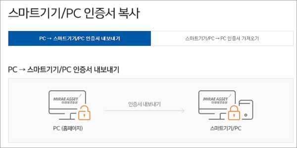 PC에서 스마트기기로 인증서 내보내기