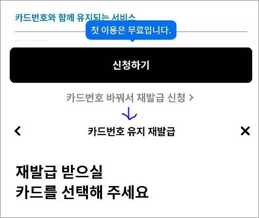 재발급 받을 카드 선택하기