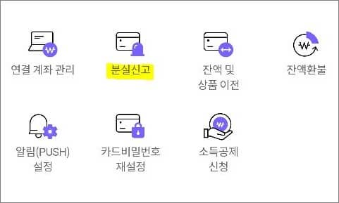 분실신고 메뉴 선택